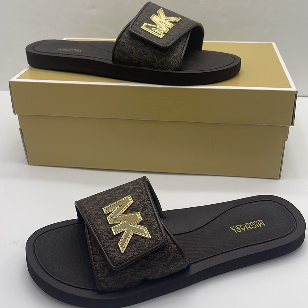 MICHAEL KORS Palmer Signature Logo Slide Sandal
Brown 
NWT - Picture 14 of 16